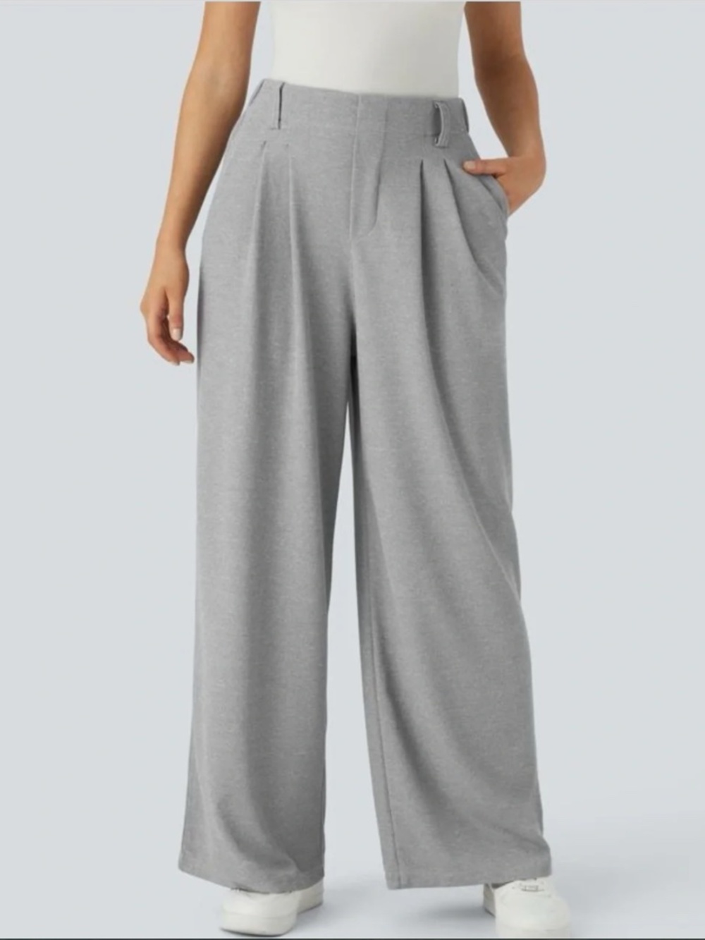 Halara Flex Waffle Work Pants High Waisted Wide Leg Mink Ash Gray Size LP